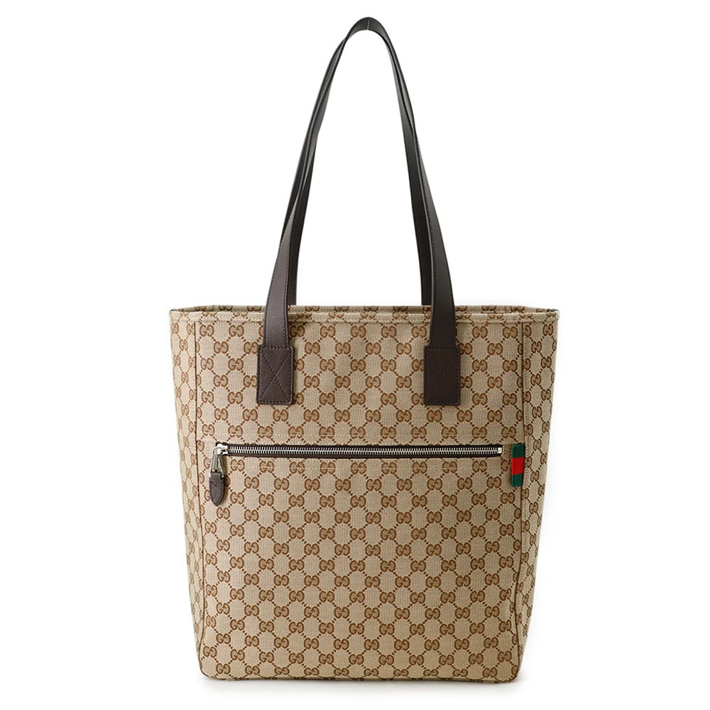 Gucci GG Canvas Tote Bag beige brown monogram canvas leather